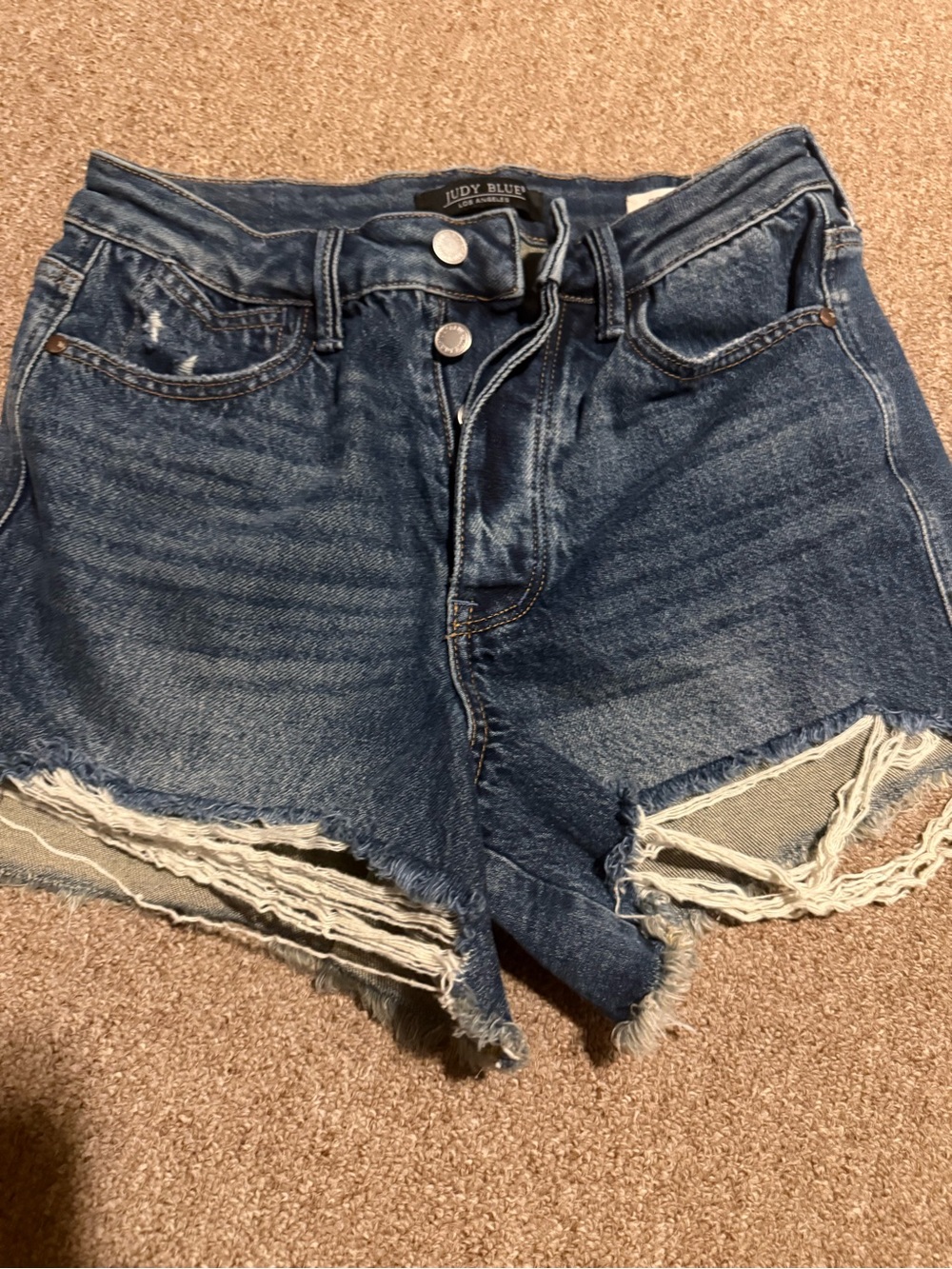 Judy Blue Women's Distressed Denim Shorts - Dark Blue small